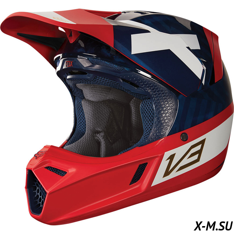 Мотошлем Fox V3 Preest Helmet Navy/Red